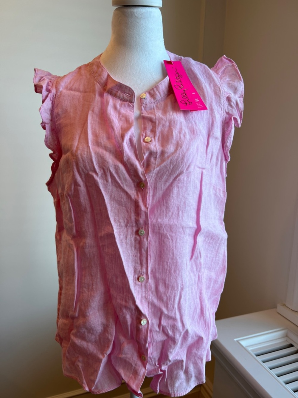 Lilly Pulitzer Pink linen Ruffle Sleeve Button-Down Top